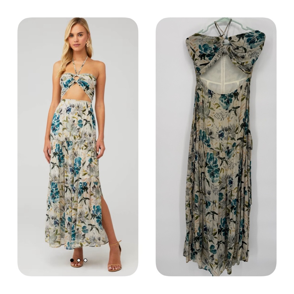 Rays for Days Gaia Floral Halter Cut out Maxi Dress